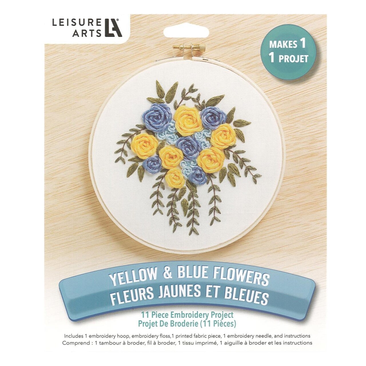 Leisure Arts Embroidery Kit 6" Yellow & Blue Flowers - Embroidery Kit for Beginners and Adults, Cross Stitch Kits with Patterns, DIY Starter Set for Seasonal Craft Projects